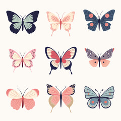 Fototapeta na wymiar Butterfly Fly Bug Flat Collection
