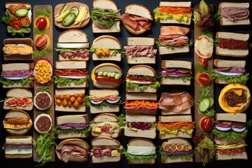 Lot of different sandwiches background - obrazy, fototapety, plakaty