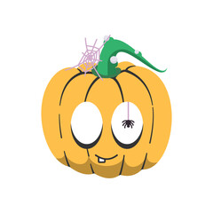 halloween personage pumpkin with spider and web, cutecolorful jack o lantern