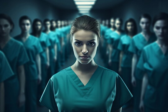 A Nurse Stands As The Background Of Many Other Nurses, AI Generated