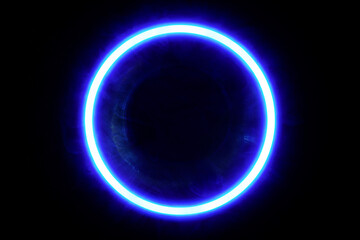 Neon glowing circle blue abstract background frame