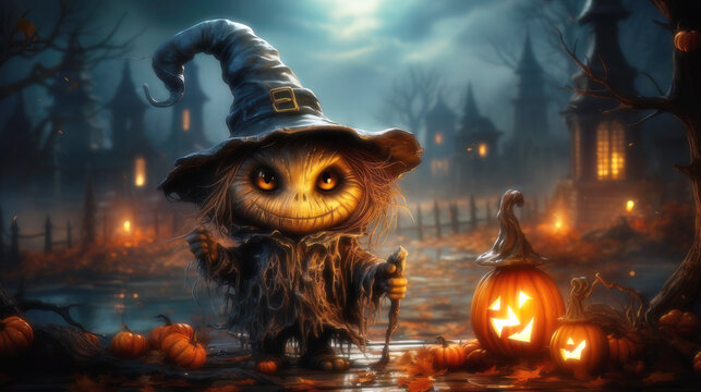 Illustration of a halloween doll. Generative AI