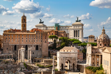 Fototapeta na wymiar Top view of the monuments of the Roman Forum. Rome, Italy