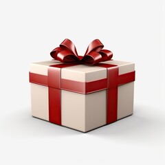 Fototapeta premium Gift box with red ribbon, white background