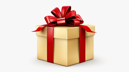 Fototapeta premium Gift box with red ribbon, white background