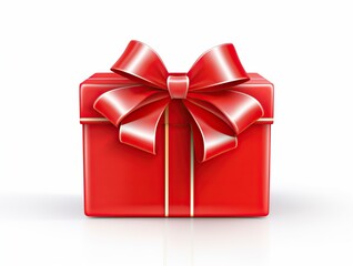 Fototapeta premium Gift box with red ribbon, white background