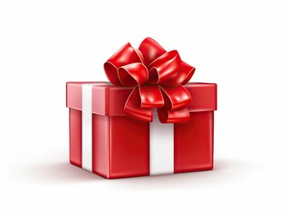 Gift box with red ribbon, white background