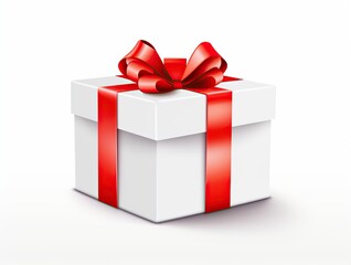 Gift box with red ribbon, white background