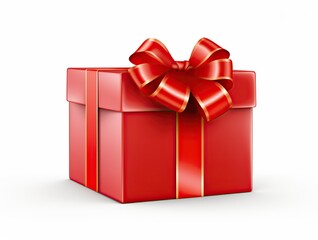 Obraz premium Gift box with red ribbon, white background