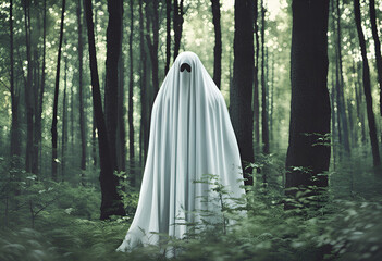 A ghost standing in the forest