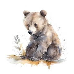 Baby Bear Clipart , Watercolor Clipart Bear , Woodland Animals , Cute Forest Animals , Baby Bear , Baby Animals Made With AI Generative Technology
