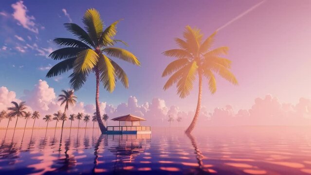 Palm trees reflected in calm waters. Generative ai