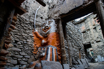 The Ghost Eaters of Kagbeni. Primitive Statue in Kagbeni of Upper Mustang in Nepal