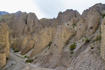 Amazing Green Desert Landscape of Kagbeni Village in KaliGandaki of Upper Mustang in Nepal