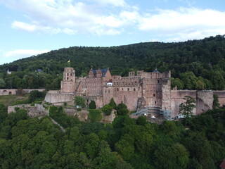 Fototapeta na wymiar Aerial shot of Heidelberg Castle (Schloss) in Heidelberg, Baden-Württemberg, Germany