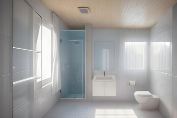 Fototapeta na wymiar illustration of a concept with bathroom interior, toilet, bath, shower, tile, color scheme