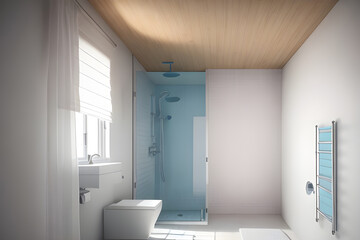 illustration of a concept with bathroom interior, toilet, bath, shower, tile, color scheme