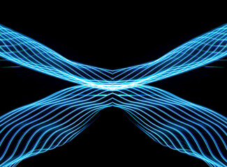 Abstract light painting with colored lights simulating a futuristic pattern of blue colors. 4D illustration