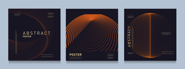 Set Orange Circle Line with Silhouette Planet Earth. Abstract Various Technology Elements of Oval, Cone for Promo, Banner, Poster, Card, Cover. Technology Cyber, Hi-tech in Vector illustration.