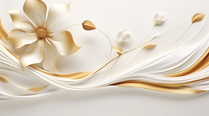 flower leaf branch sculpture style illustration in gold  white ceramic tone color, Generative Ai