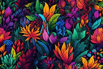 Colorful flowers leaves background