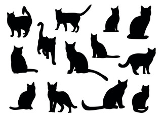 big set of shadows, silhouettes of cats. halloween
