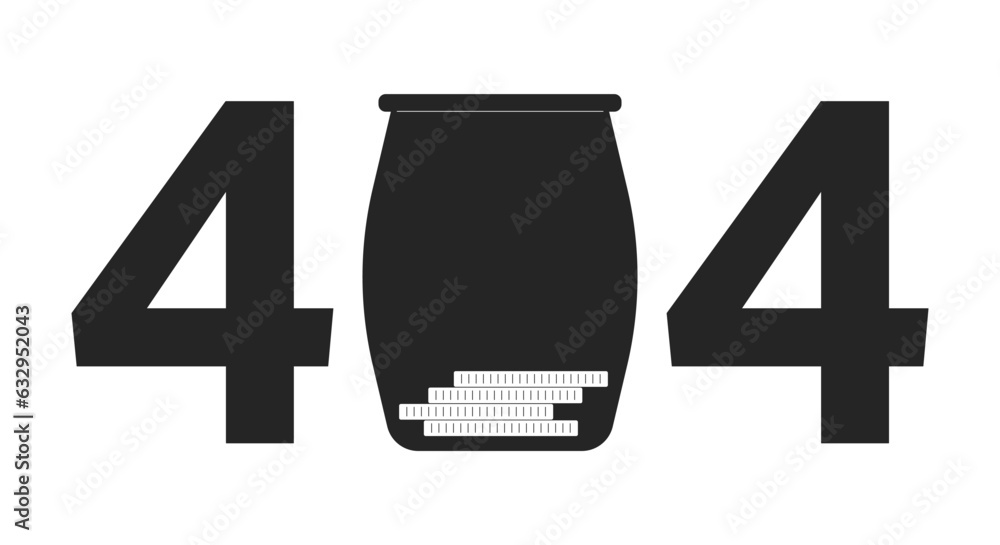 Poster few golden coins in jar black white error 404 flash message. savings. monochrome empty state ui desi