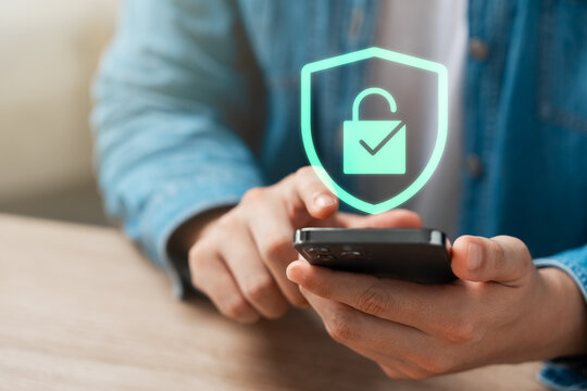 Cyber ​​security and data protection, businessman using smartphone internet network security, protect business and financial transaction data from cyber attack, user private data security encryption.
