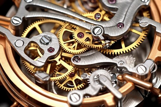 Extreme Close-Up of Intricate Gears and Cogs in a Vintage Pocket Watch Mechanism, Showcasing Fine Craftsmanship and Precision