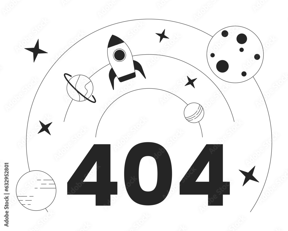 Poster rocket science black white error 404 flash message. science and technology. monochrome empty state u