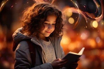 Child Reading: Immersed in a Book - AI Generated - obrazy, fototapety, plakaty