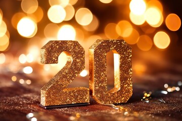 Number 20, a background for festive designs with gold glitter.