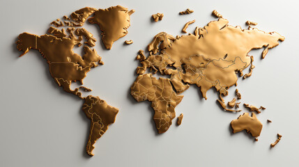 Elegance in Gold: Minimalistic World Map in Precious Metal. Generative AI