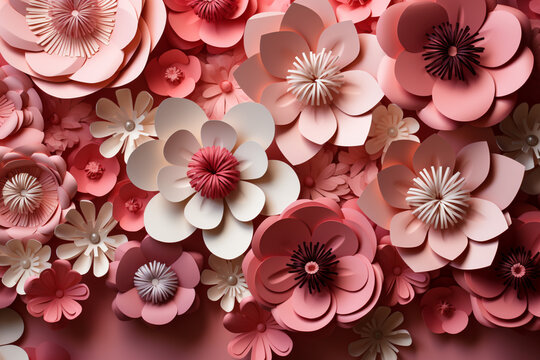 Kids party vibe Papercraft flowers adorn pink background, fostering creative holiday spirit Generative AI