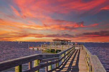 Naklejka premium Views of Melbourne Florida on the Indian river during passing spring storm