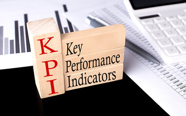 Word KPI made with wood building blocks