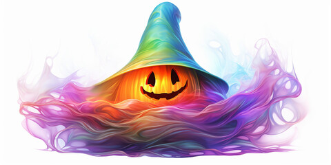 Illustration of Halloween background with terrible pumpkins. transparent background. 