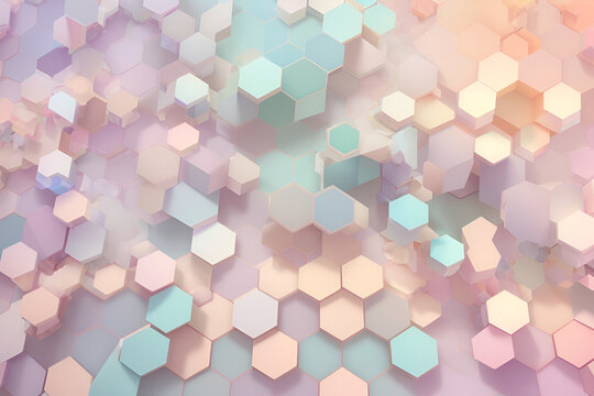 A visual pattern composed of perfectly defined hexagons, each one of them with soft and harmonious pastel colors..Image created using artificial intelligence.