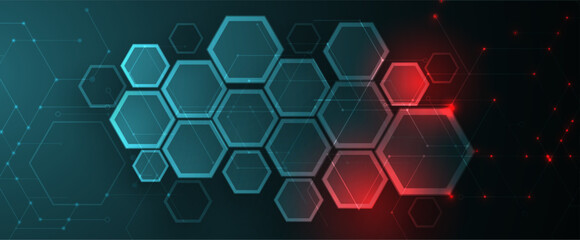 Technology banner design with hexagons abstract background.