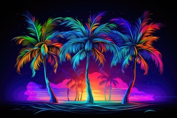 Colorful Neon Palm Trees background