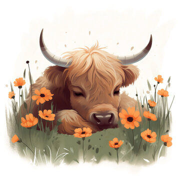 recommend clip art: Highland cow png, watercolor clipart, highland cow baby, baby shower decor, baby animals, highland cow svg, clip art bundle, cow png clipart made with AI generative technology