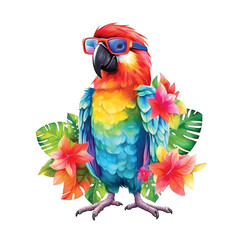 Parrot with sunglasses watercolor painting