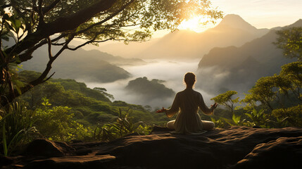 Serene Harmony: A Practitioner Engaged in Qigong, Surrounded by Nature's Tranquil Beauty 