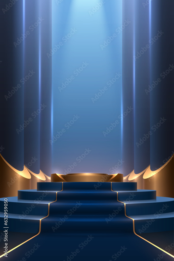 Poster blue and gold podium with carpet and columns - Posters