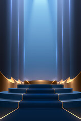 Blue and gold podium with carpet and columns