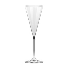Realistic empty champagne glass isolated on white background