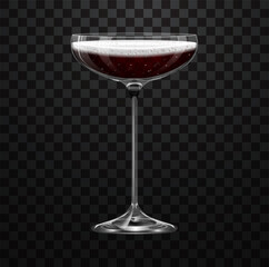 Realistic red champagne glass isolated on transparent background