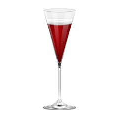 Realistic red champagne glass isolated on white background