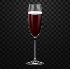 Realistic red champagne glass isolated on transparent background