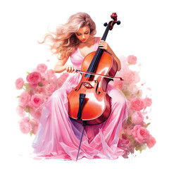 Girl playing cello watercolor hand paint ilustration